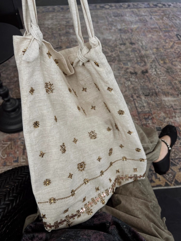 Lanena torba na rame s izvezenim motivom za žene, nišni dizajn, novi kineski stil, modna retro torba za svakodnevnu i uredsku upotrebu