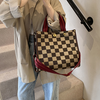 Ženska platnena tote torba sa šahovnicom, jesen-zima 2021, crossbody