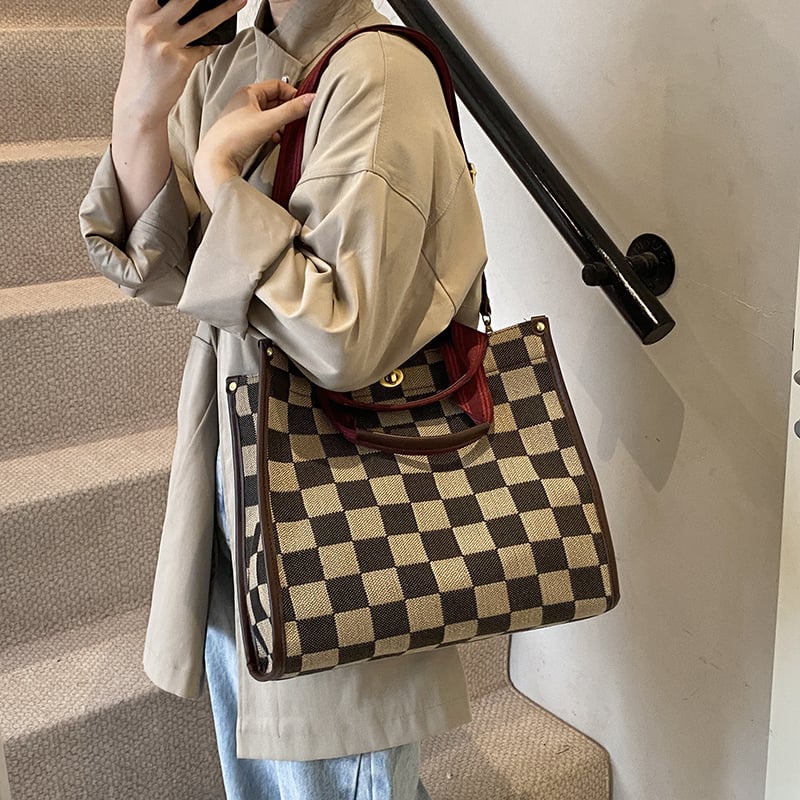 Ženska platnena tote torba sa šahovnicom, jesen-zima 2021, crossbody