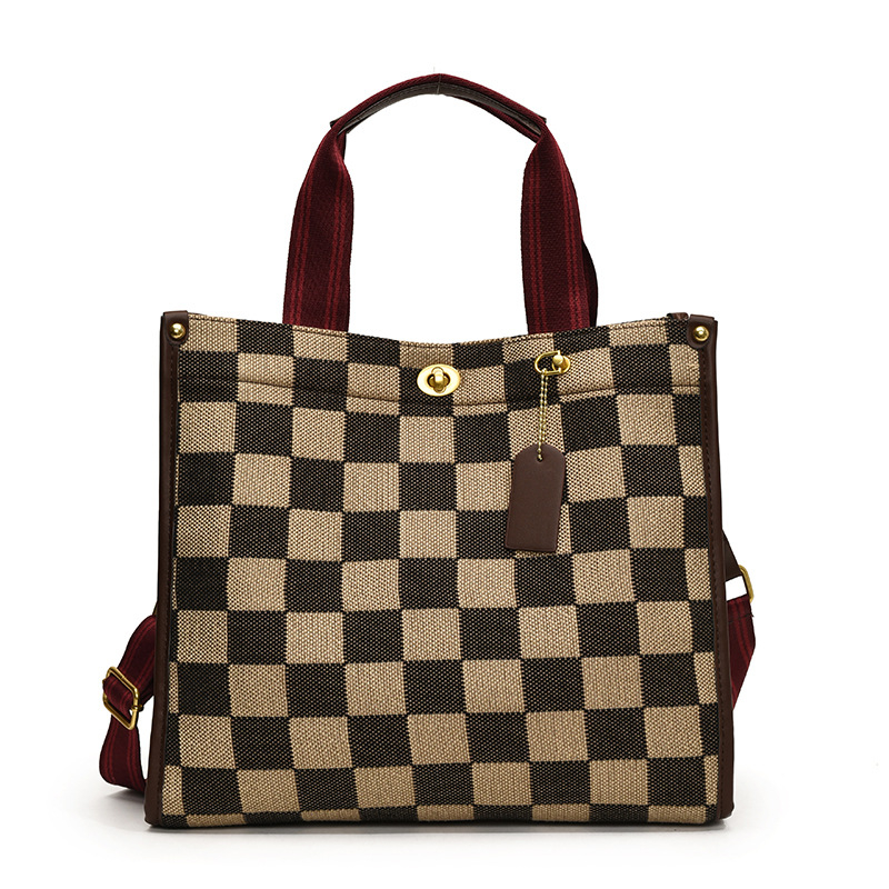 Ženska platnena tote torba sa šahovnicom, jesen-zima 2021, crossbody