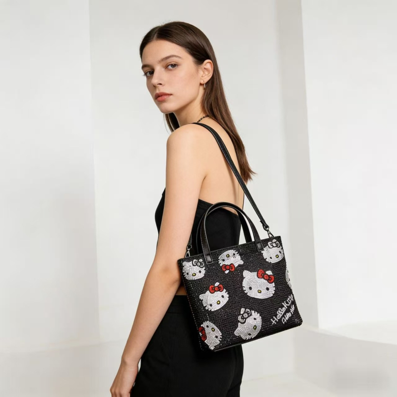 Platnena tote torba s kristalima, otiskom, za rame i crossbody