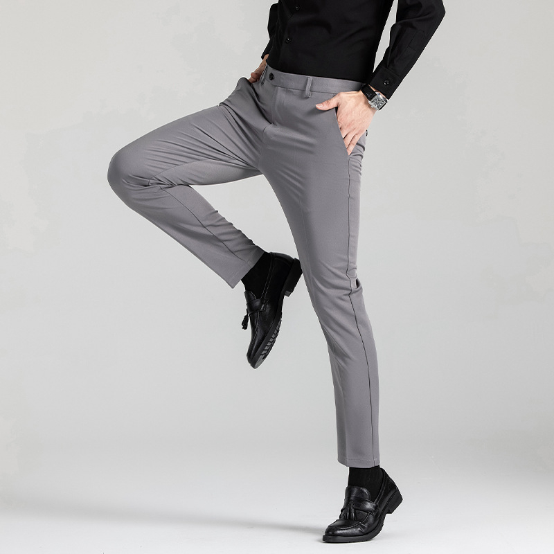 Muške hlače za odijelo bez nabora, lagane, poslovnog stila, slim straight kroj