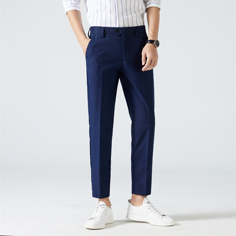 Muške hlače za odijelo bez nabora, lagane, poslovnog stila, slim straight kroj