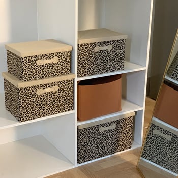 Klasičnog stila kutija za pohranu od tkanine s leopard uzorkom, sklopiva s poklopcem, za odjeću, garderobu i skladištenje u automobilu