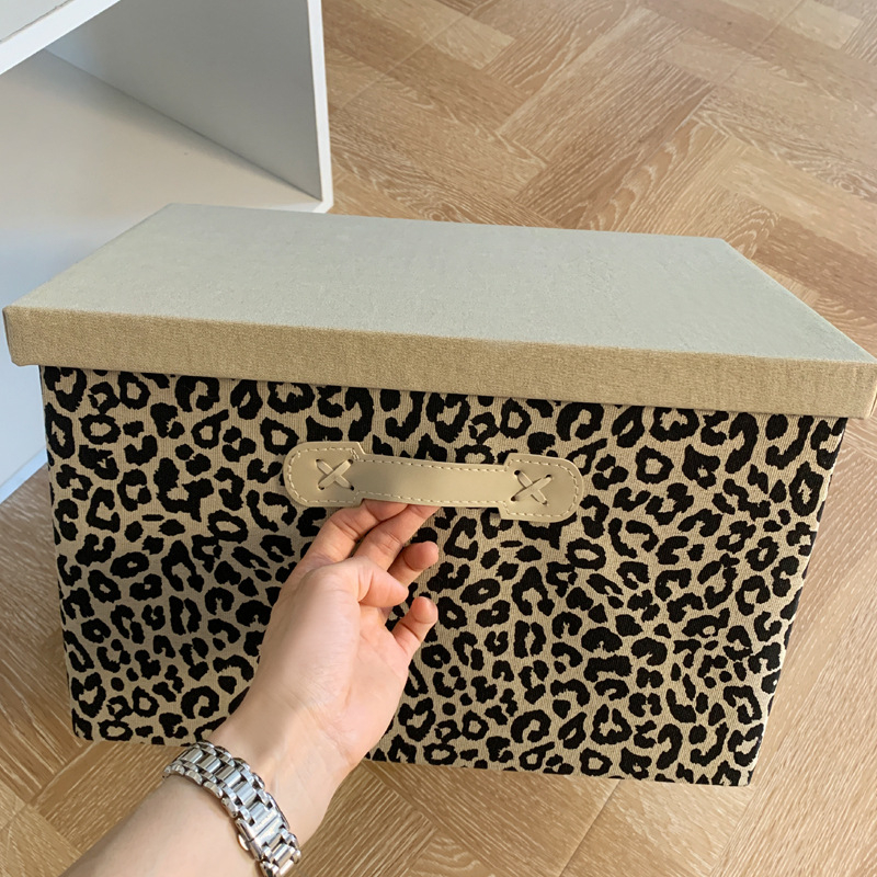 Klasičnog stila kutija za pohranu od tkanine s leopard uzorkom, sklopiva s poklopcem, za odjeću, garderobu i skladištenje u automobilu