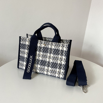 Kockasta platnena torba, vodootporna, svestrana tote torba s remenom za rame i crossbody