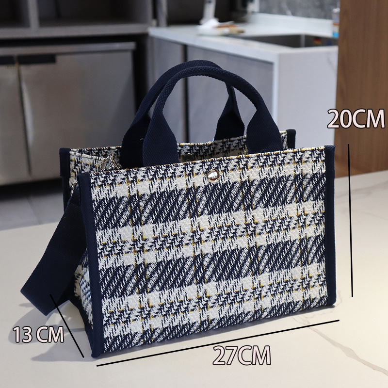 Kockasta platnena torba, vodootporna, svestrana tote torba s remenom za rame i crossbody