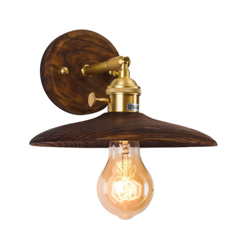Retro nordijska zidna lampa uz krevet s prekidačem, drvo u boji oraha, masivno drvo, nostalgična kreativna rasvjeta