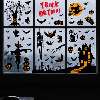 Halloween naljepnica za prozorsko staklo: kuća duhova, vještica i pauk