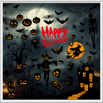 Halloween naljepnica za prozorsko staklo: kuća duhova, vještica i pauk