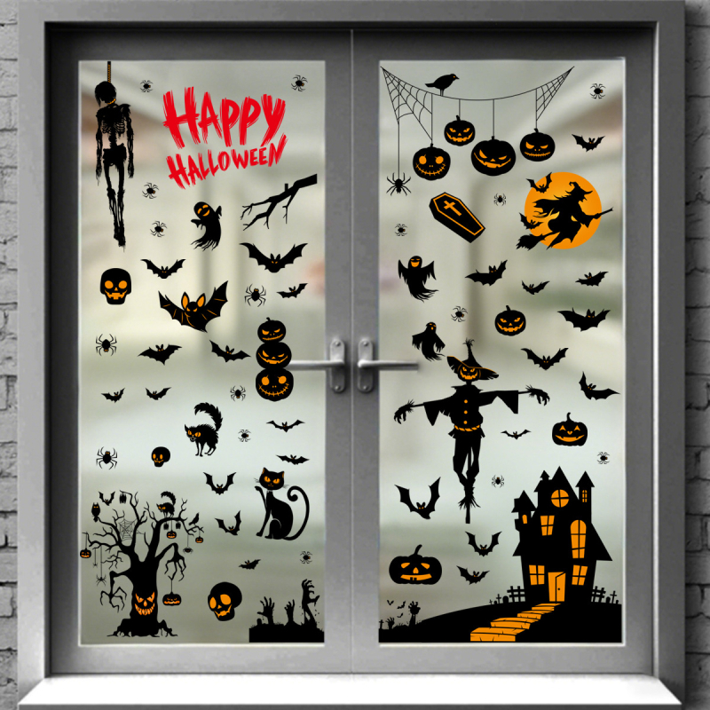 Halloween naljepnica za prozorsko staklo: kuća duhova, vještica i pauk