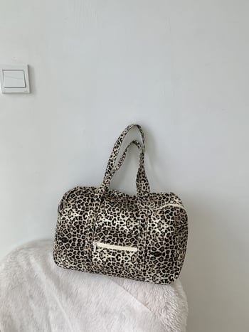 Canvas tote torba s leopardim uzorkom, srednja veličina, ulični stil, zatvarač, poliester podstava, unutarnja džep za telefon, dvostruke ručke