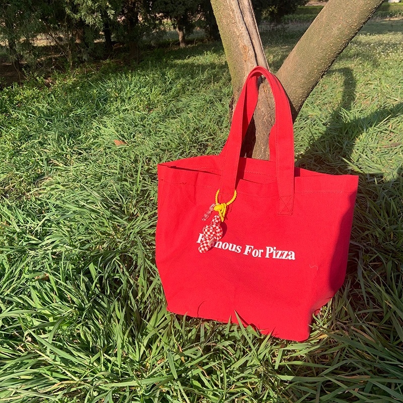 Prilagođena crvena platnena torba za žene, velika zapremina, dnevna torba preko ramena, književno-niche stil