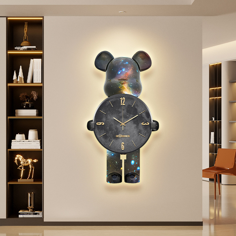 Violent Bear kreativni zidni sat za dnevni boravak s zidnom lampom – visokokvalitetni dekorativni sat za ulaz