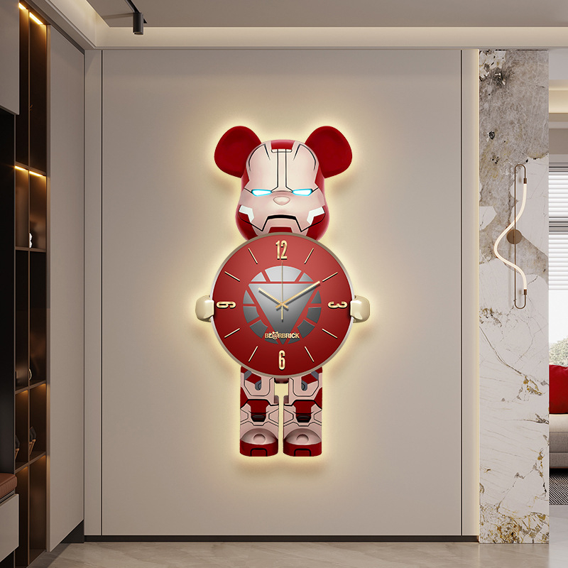 Violent Bear kreativni zidni sat za dnevni boravak s zidnom lampom – visokokvalitetni dekorativni sat za ulaz