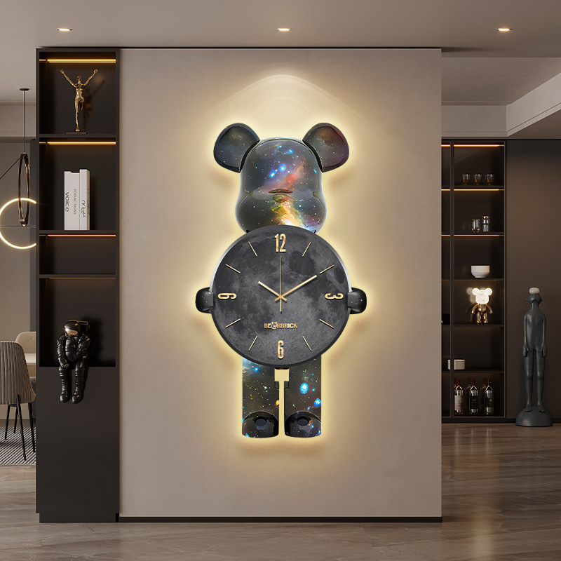 Violent Bear kreativni zidni sat za dnevni boravak s zidnom lampom – visokokvalitetni dekorativni sat za ulaz
