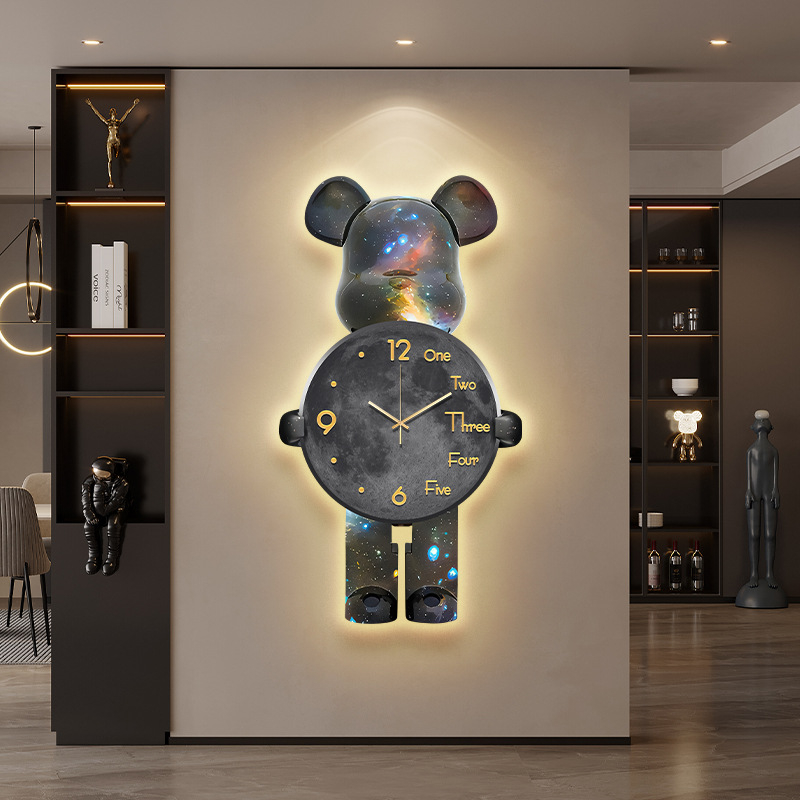 Violent Bear kreativni zidni sat za dnevni boravak s zidnom lampom – visokokvalitetni dekorativni sat za ulaz