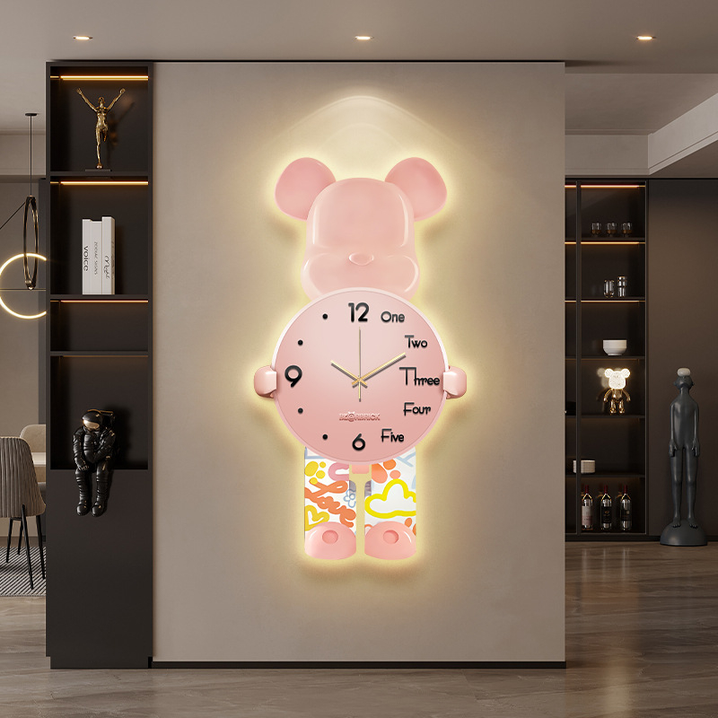 Violent Bear kreativni zidni sat za dnevni boravak s zidnom lampom – visokokvalitetni dekorativni sat za ulaz