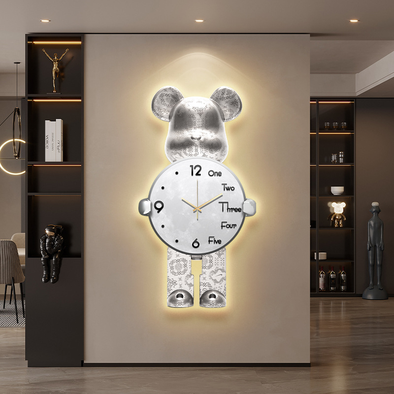 Violent Bear kreativni zidni sat za dnevni boravak s zidnom lampom – visokokvalitetni dekorativni sat za ulaz