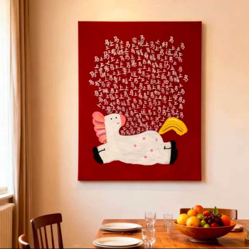 Червена карикатурна цифрова маслена живопис DIY с рамка — декоративна стенна картина за Пролетния фестивал и Нова година