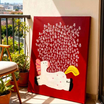 Червена карикатурна цифрова маслена живопис DIY с рамка — декоративна стенна картина за Пролетния фестивал и Нова година