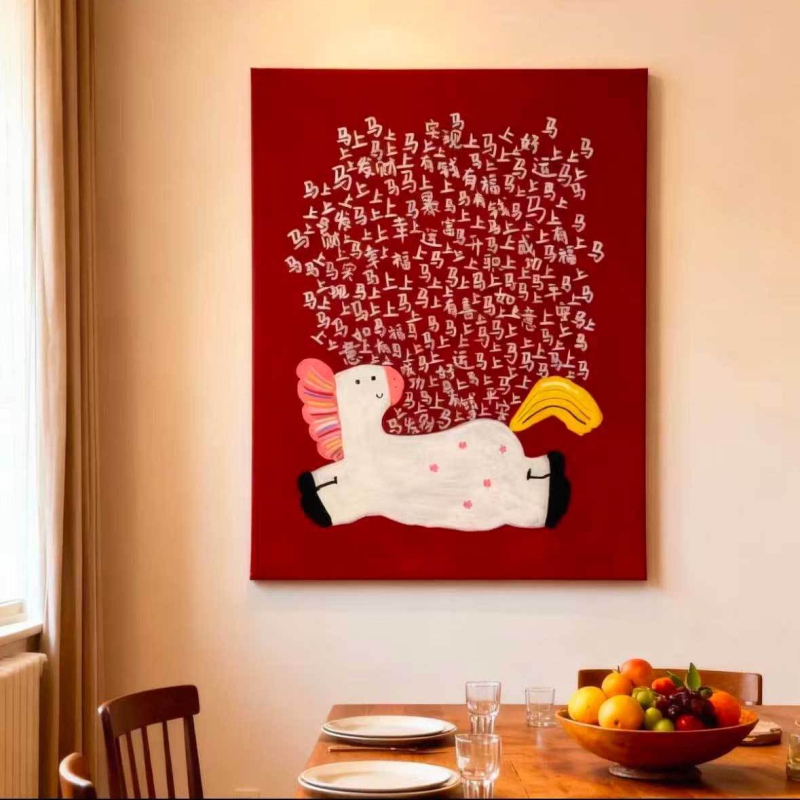 Червена карикатурна цифрова маслена живопис DIY с рамка — декоративна стенна картина за Пролетния фестивал и Нова година