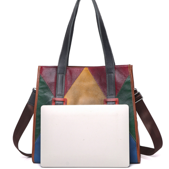 Ženska Tote torba od vrhunske teleće kože, retro blok boja, velika zapremina, nošenje preko ramena ili crossbody, ručna izrada