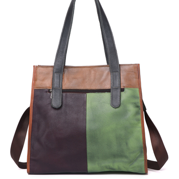 Ženska Tote torba od vrhunske teleće kože, retro blok boja, velika zapremina, nošenje preko ramena ili crossbody, ručna izrada