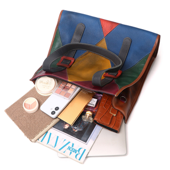 Ženska Tote torba od vrhunske teleće kože, retro blok boja, velika zapremina, nošenje preko ramena ili crossbody, ručna izrada