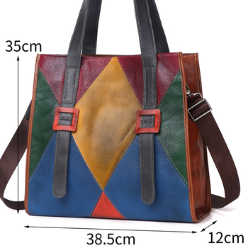 Ženska Tote torba od vrhunske teleće kože, retro blok boja, velika zapremina, nošenje preko ramena ili crossbody, ručna izrada