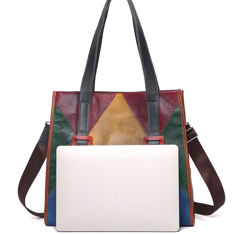 Ženska Tote torba od vrhunske teleće kože, retro blok boja, velika zapremina, nošenje preko ramena ili crossbody, ručna izrada