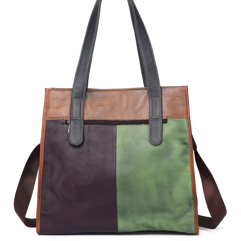 Ženska Tote torba od vrhunske teleće kože, retro blok boja, velika zapremina, nošenje preko ramena ili crossbody, ručna izrada