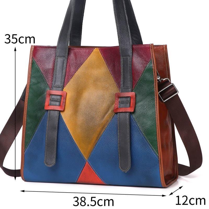 Ženska Tote torba od vrhunske teleće kože, retro blok boja, velika zapremina, nošenje preko ramena ili crossbody, ručna izrada