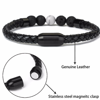 Brățară cu mărgele de 8 mm din piatră ochi de tigru, imitativă, cu închidere magnetică din oțel inoxidabil și șnur din piele