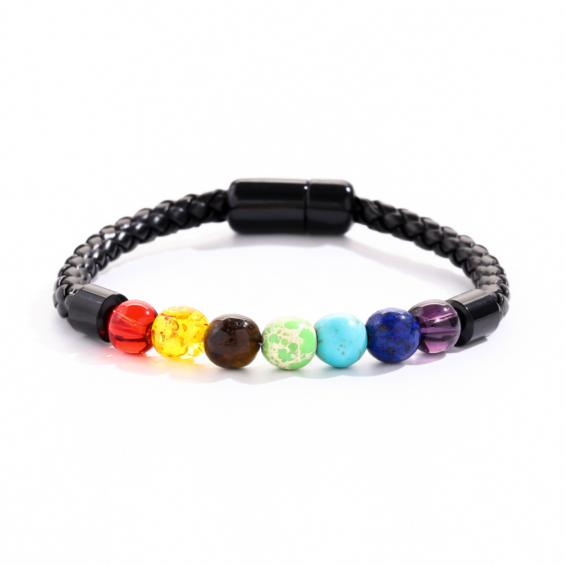 Brățară cu mărgele de 8 mm din piatră ochi de tigru, imitativă, cu închidere magnetică din oțel inoxidabil și șnur din piele