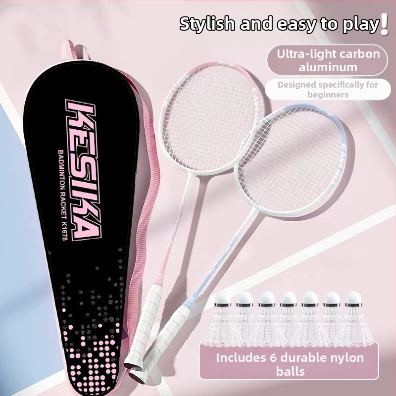 Set rakiet na badminton pre dievčatá – rakety na singl aj dubl, vysoká pružnosť, ľahká konštrukcia z karbónu, štýlový dizajn
