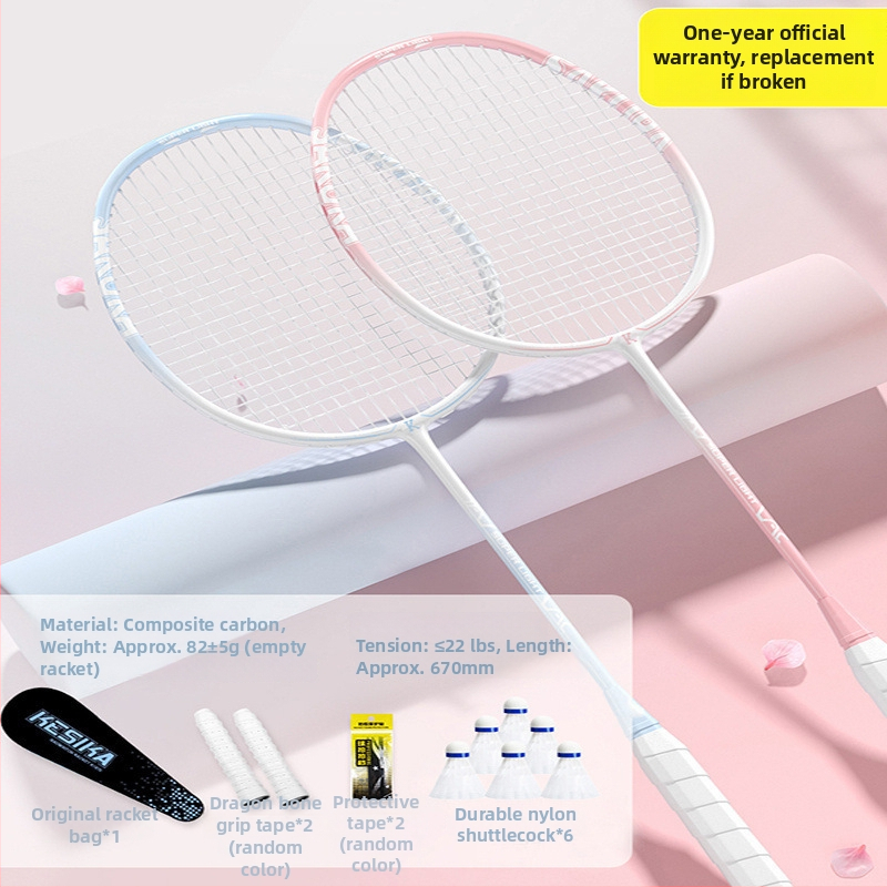 Set rakiet na badminton pre dievčatá – rakety na singl aj dubl, vysoká pružnosť, ľahká konštrukcia z karbónu, štýlový dizajn