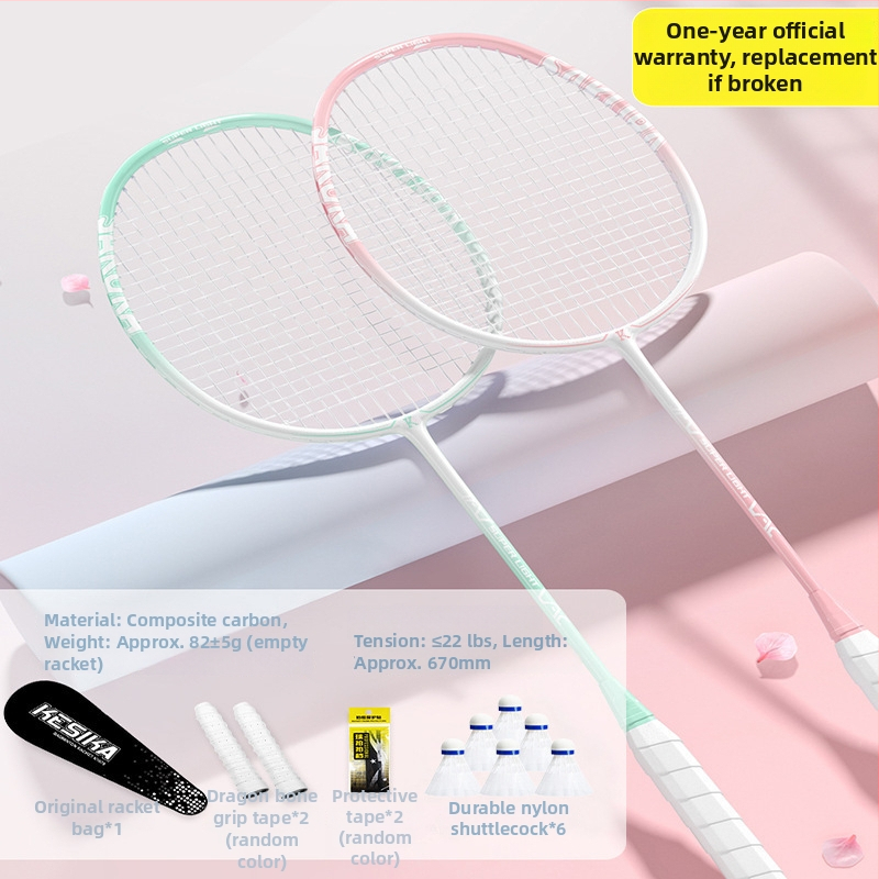 Set rakiet na badminton pre dievčatá – rakety na singl aj dubl, vysoká pružnosť, ľahká konštrukcia z karbónu, štýlový dizajn