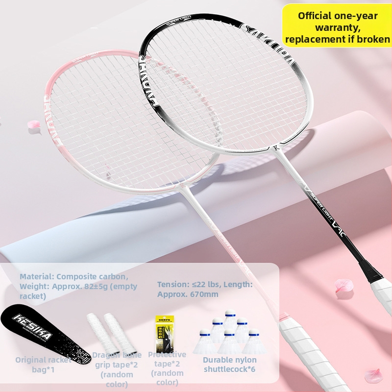 Set rakiet na badminton pre dievčatá – rakety na singl aj dubl, vysoká pružnosť, ľahká konštrukcia z karbónu, štýlový dizajn