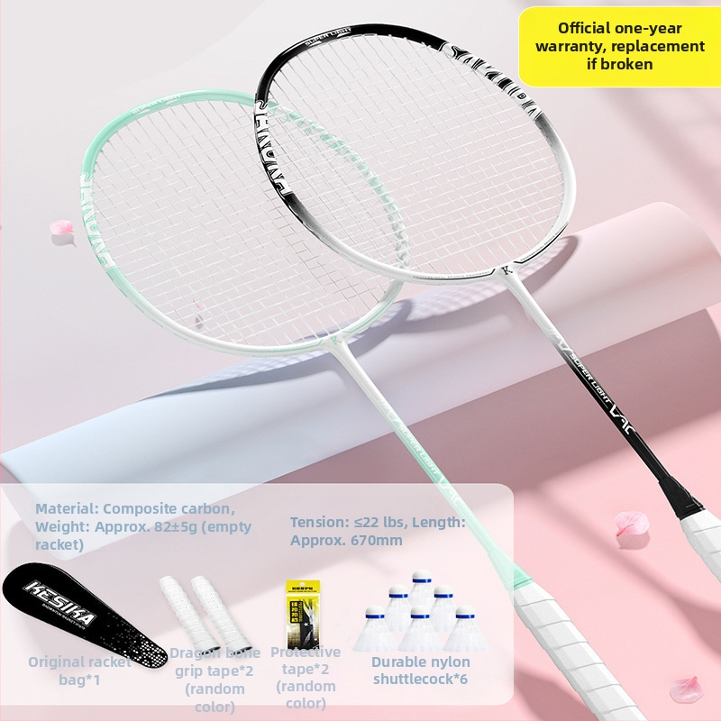 Set rakiet na badminton pre dievčatá – rakety na singl aj dubl, vysoká pružnosť, ľahká konštrukcia z karbónu, štýlový dizajn