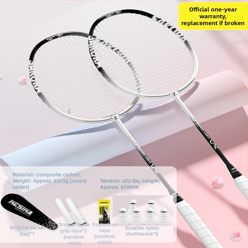 Set rakiet na badminton pre dievčatá – rakety na singl aj dubl, vysoká pružnosť, ľahká konštrukcia z karbónu, štýlový dizajn