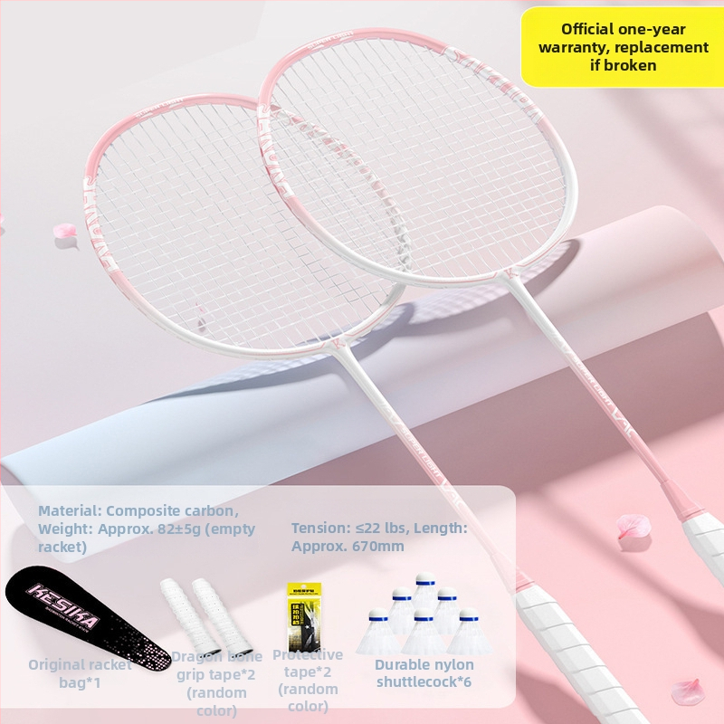 Set rakiet na badminton pre dievčatá – rakety na singl aj dubl, vysoká pružnosť, ľahká konštrukcia z karbónu, štýlový dizajn