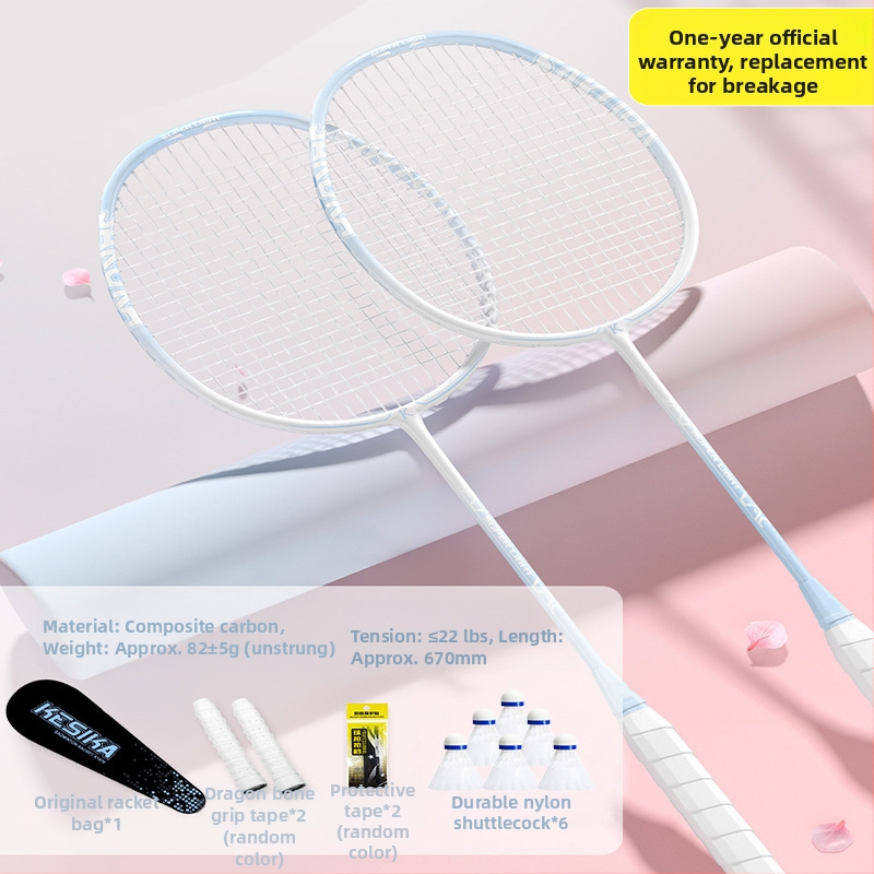 Set rakiet na badminton pre dievčatá – rakety na singl aj dubl, vysoká pružnosť, ľahká konštrukcia z karbónu, štýlový dizajn
