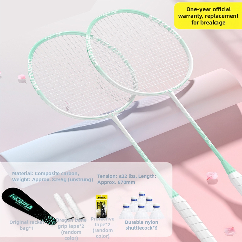 Set rakiet na badminton pre dievčatá – rakety na singl aj dubl, vysoká pružnosť, ľahká konštrukcia z karbónu, štýlový dizajn