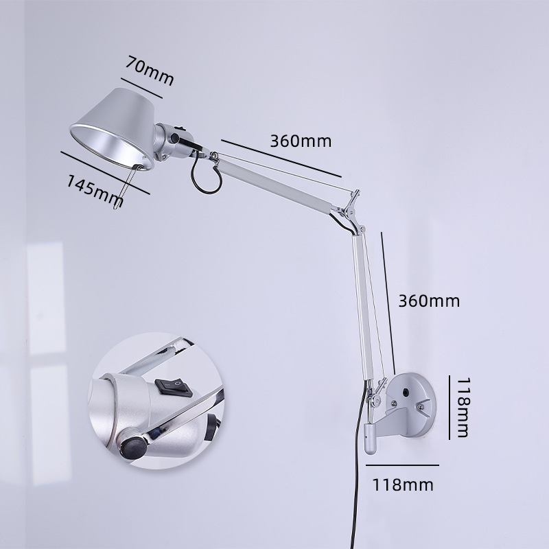 Industrijskog stila zidna LED lampa s podesivim ramenom, aluminijsko kućište, za spavaću sobu, dnevni boravak i stubište