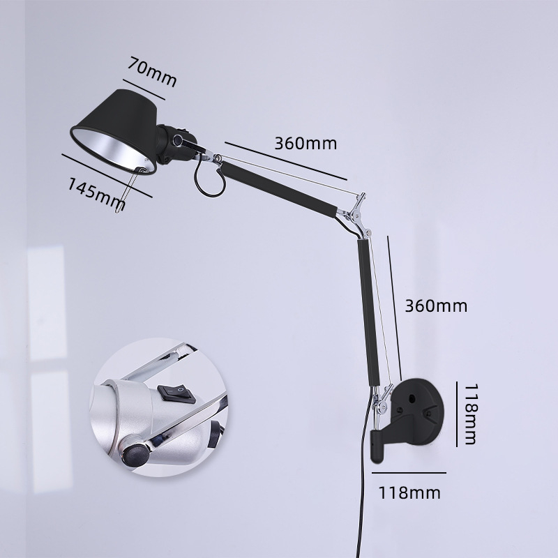 Industrijskog stila zidna LED lampa s podesivim ramenom, aluminijsko kućište, za spavaću sobu, dnevni boravak i stubište