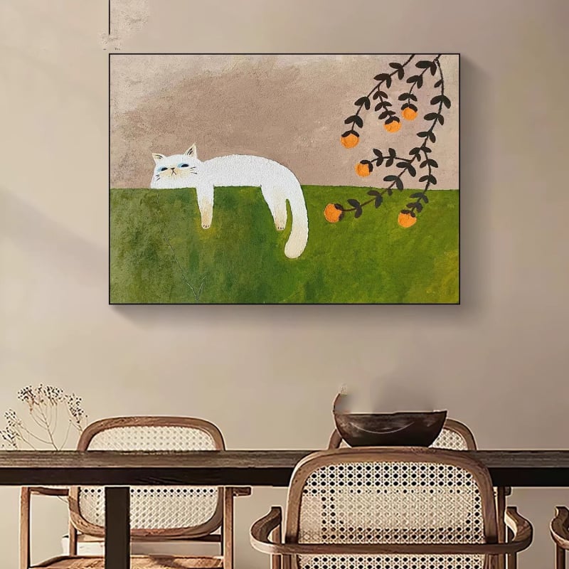 Skandinavski minimalistički zidni mural s mačkom za dnevni boravak i spavaću sobu – dekor za blagovaonu, hodnik i dječju sobu, smirujući.