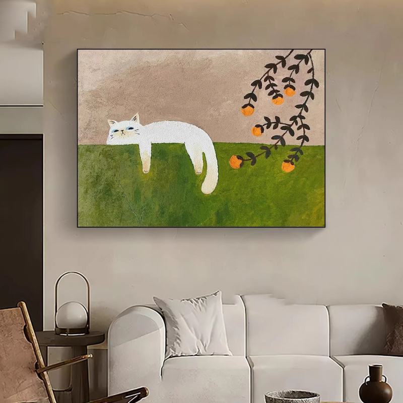 Skandinavski minimalistički zidni mural s mačkom za dnevni boravak i spavaću sobu – dekor za blagovaonu, hodnik i dječju sobu, smirujući.