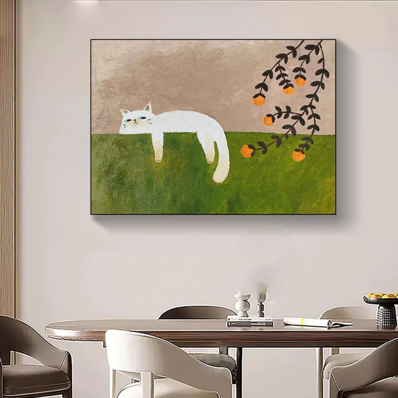 Skandinavski minimalistički zidni mural s mačkom za dnevni boravak i spavaću sobu – dekor za blagovaonu, hodnik i dječju sobu, smirujući.