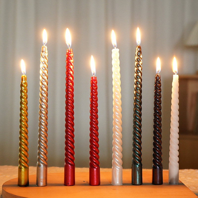 Europska lakirana spiralna duga svijeća s navojem, bijela, zlatna, srebrna i crvena, za kućnu, vjenčanu i božićnu dekoraciju